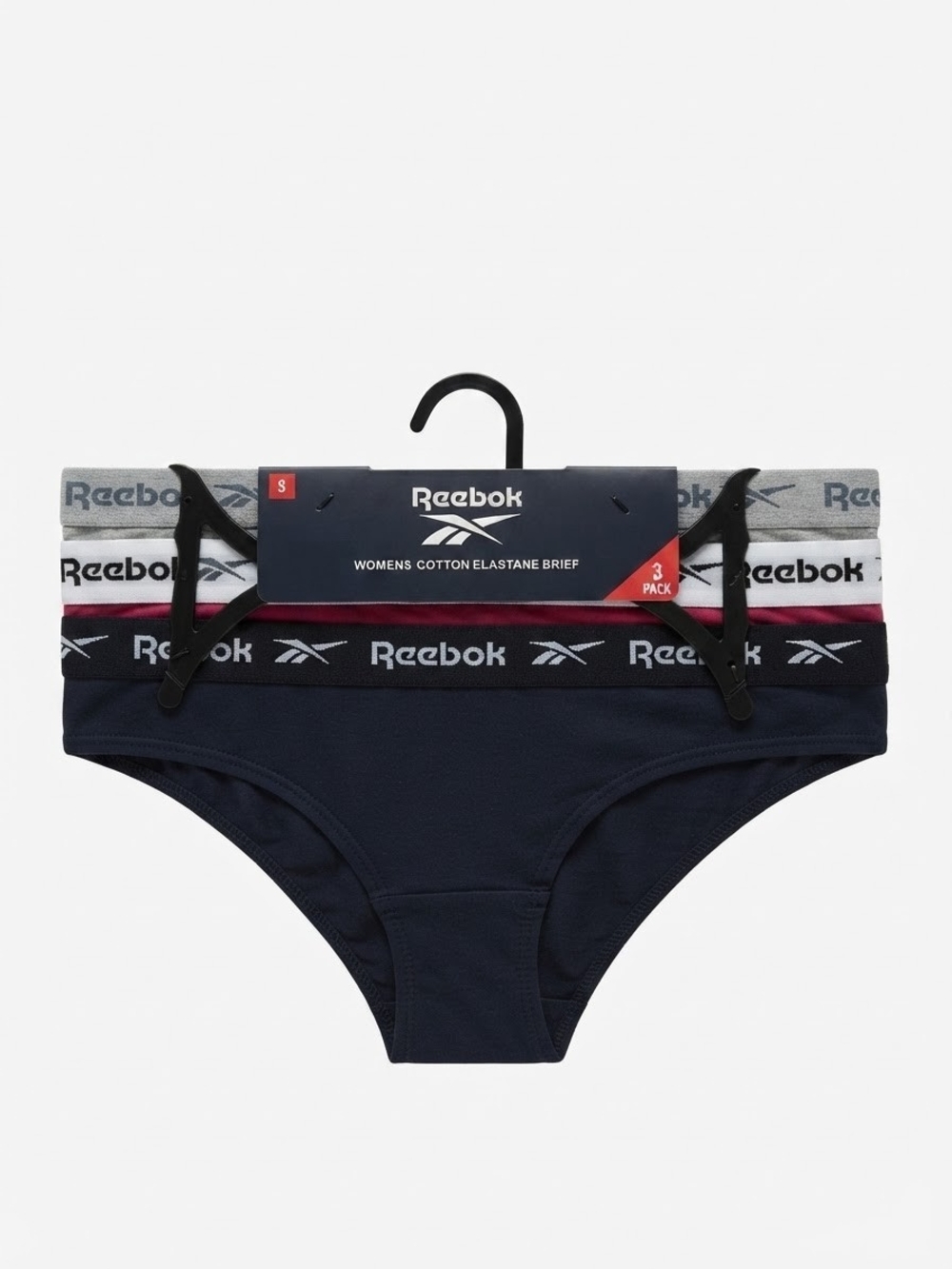 Reebok Women's Cotton Elastane Briefs - Navy, Gray, White (3-Pack)
